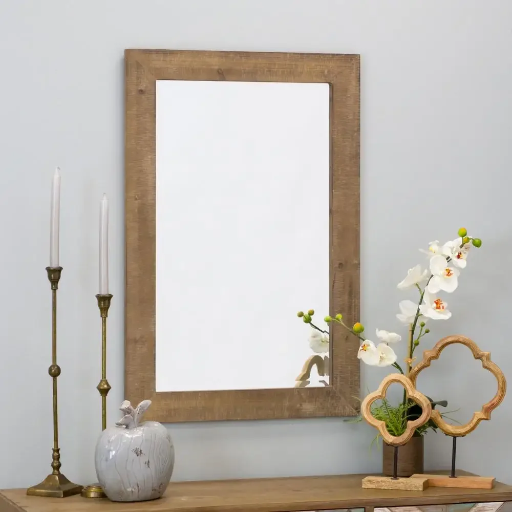 

Classic Nutmeg Brown Wall Mirror 36x24 Beveled Glass Rectangular Wooden Frame