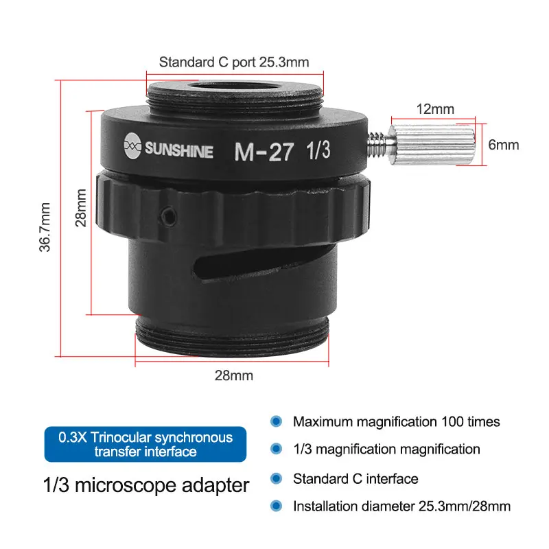 SUNSHINE M-27 1/2 And  M-27 1/3 Microscope CTV Adapter for Connecting the Trinocular Stereo Microscope  to the Microscope Camera