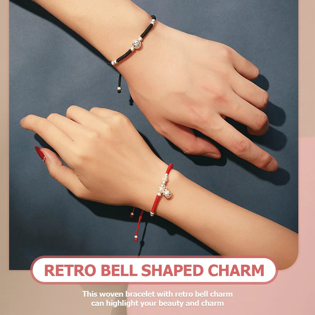 

2Pcs Woven Wrist Rope Bell Bracelet Friendship Jewelry Adjustable Braided String for Couples Teens String Bracelets