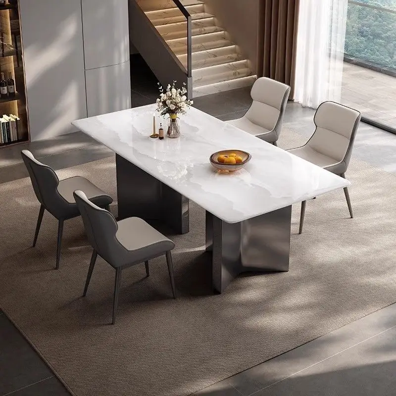Dining table and chairs Household rectangular supercrystalline stone dining table Marble dining table