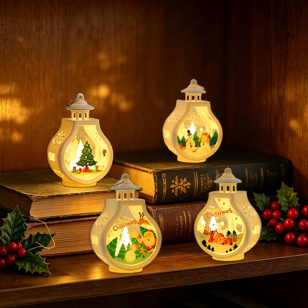 2pcs Mini Christmas Decor, LED Xmas Lantern, Christmas Glowing Atmosphere Ornament for Xmas Party New Year Holiday Table Decor