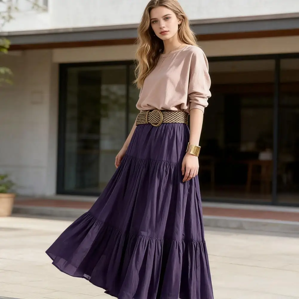 

Женская длинная юбка макси 2026 года с эффектом утяжки и подтяжки, с высокой талией, оборками, широким подолом, однотонная, для работы, отдыха и путешествий