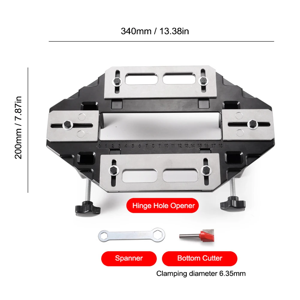 Wood Door Hinge Hole Opener Hinge Positioning Slotter Hinge Lock Guide Plate Hole Opener with Spanner Bottom Cutter Woodworking