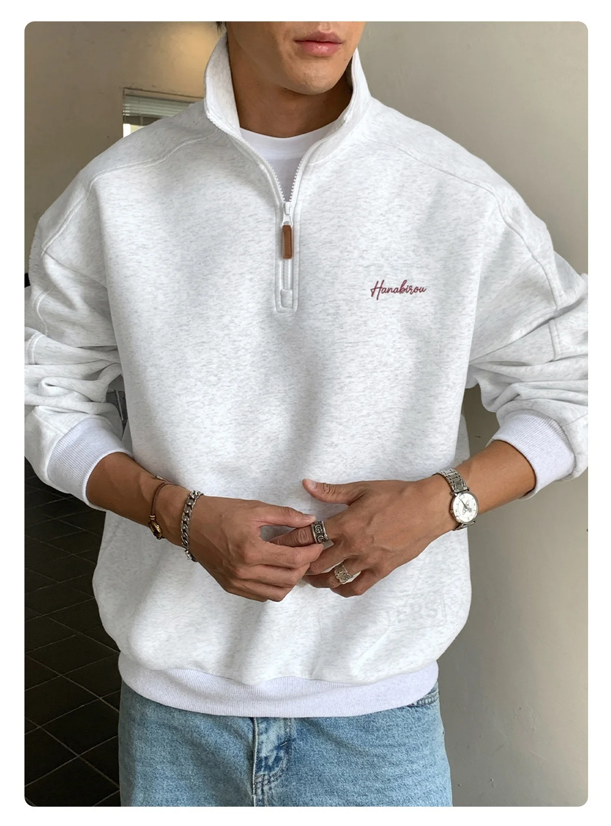 TFETTERS EU Size 2026 Autumn Casual Half Zip Pullover Men Stand Collar Minimal Letter Embroidered Long Sleeve Sweatshirt Man