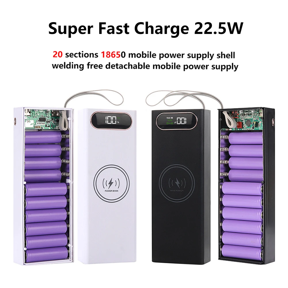 

No battery 10/12/16/20 18650 Batteries Power Bank Case Flash charging 22.5W QC4.0/3.0 PD3.0/2.0 TYPE C 10W charge Storage Box