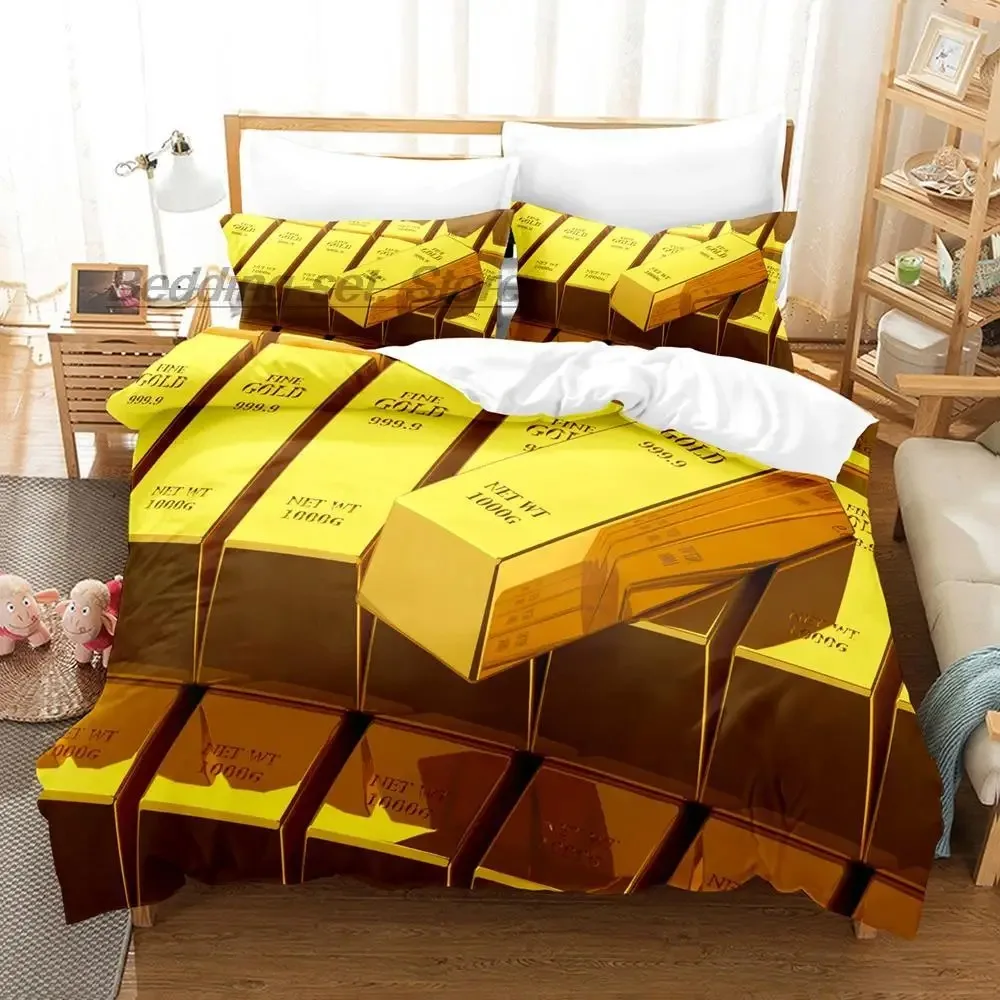 

24K Gold Bedding Set Single Twin Full Queen King Size Bed Set Aldult Kid Bedroom Duvetcover Sets 3D Print Gold bed sheet set