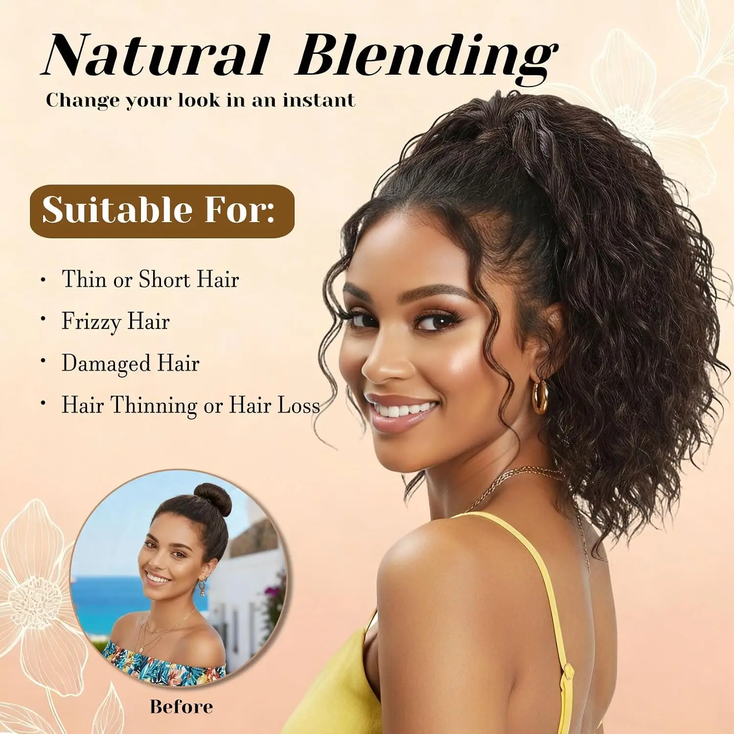 10 inch Ponytail Hair for Extension Drawstring Ponytail for Black Women Short Wavy Curly Pony Tails Fluffy Natural Looking