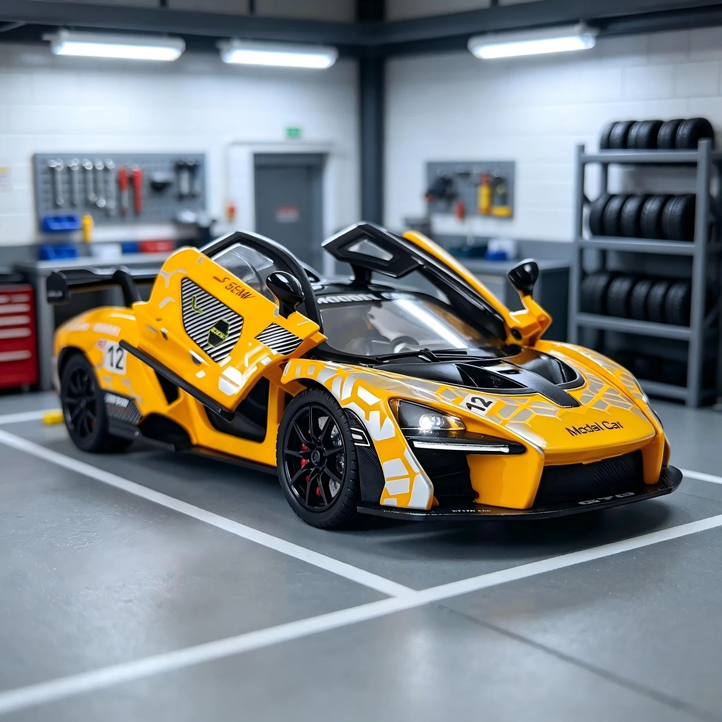 1:24 Simulated McLaren Senna painted version alloy car model with doors that can open, sound and light feedback, supercar gift