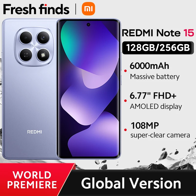 【Estreia Mundial】Versão Global Xiaomi Redmi Note 15 Smartphone MTK Helio G100-Ultra com Tela AMOLED de 6.77" e Câmera de 108MP 6000mAh