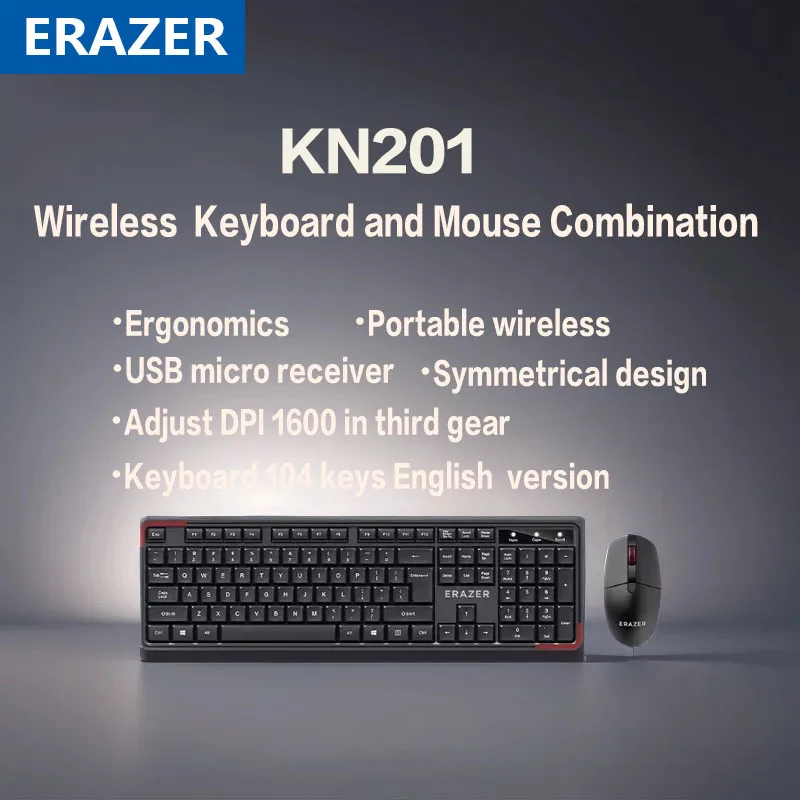 Erazer KN201 Wireless Keyboard and Mouse Combination 104-Key Keyboard DPI Three-Speed Adjustable Mouse Ergonomics Home Office