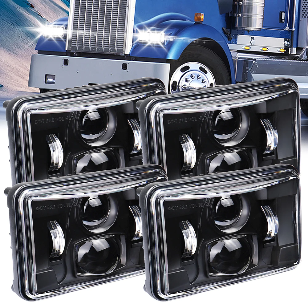 4 Uds 4x6 faro LED luz de haz alto/bajo para Peterbilt Kenworth Freightliner Ford H4651 H4652 H4656 H4666 H6545 aprobado por DOT