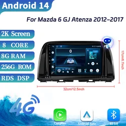For Mazda 6 GJ Atenza 2012-2017 Car Radio Multimedia Video Player Navigation GPS Android OS Auto Wireless Carplay Screen Stereo