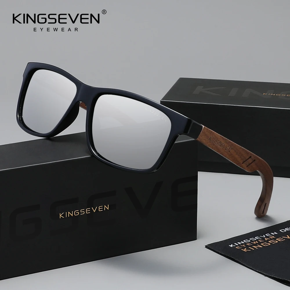 KINGSEVEN Handmade Walnut Wooden Sunglasses Men Women  Polarized UV400 Vintage High Quality Full-frame Glasses