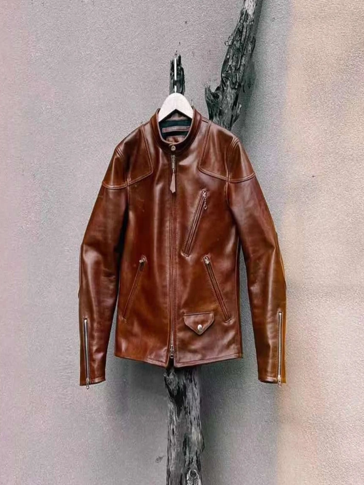 CDJ499 Cidu Asian Size Super Top Quality Heavy Genuine Argentine Cow Leather Slim Classic Cowhide Stylish Rider Jacket