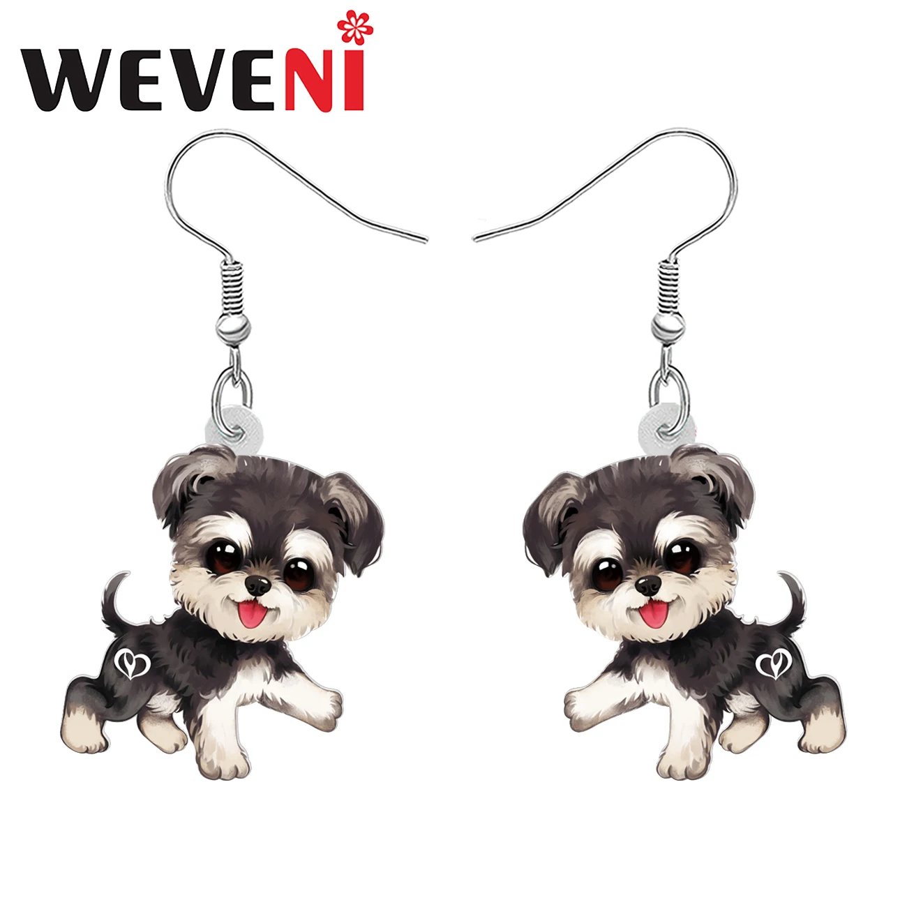 WEVENI Acrylic Cute Plush Schnauzer Dog Puppy Earrings Novelty Drop Dangle Doggy Jewelry Charms Gifts For Women Girls