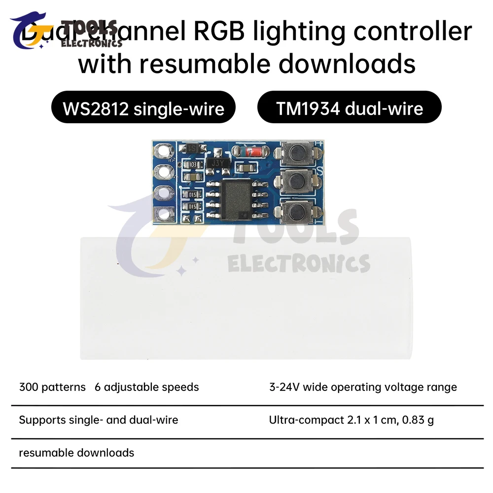 

DC5-24V WS2812 LED strip Control Board 5 Kinds of Flashing Modes RGB Light Strip Controller RGB Strip Driver Module WS2811/16703