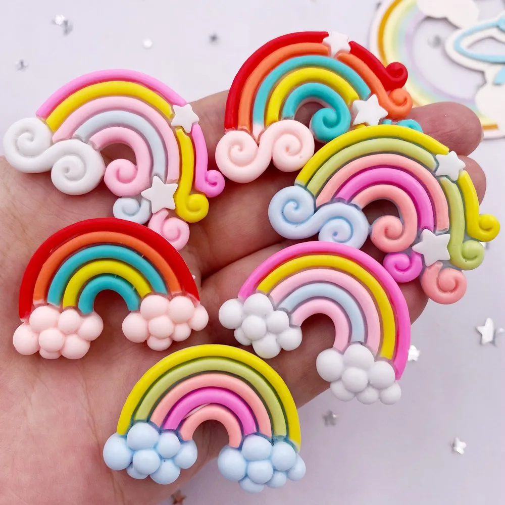 Resin Kawaii Colorful Stars Clouds Rainbows Flatback Stone Cartoon Christmas Figurine 10PCS Scrapbook DIY Home Decor Crafts OM32