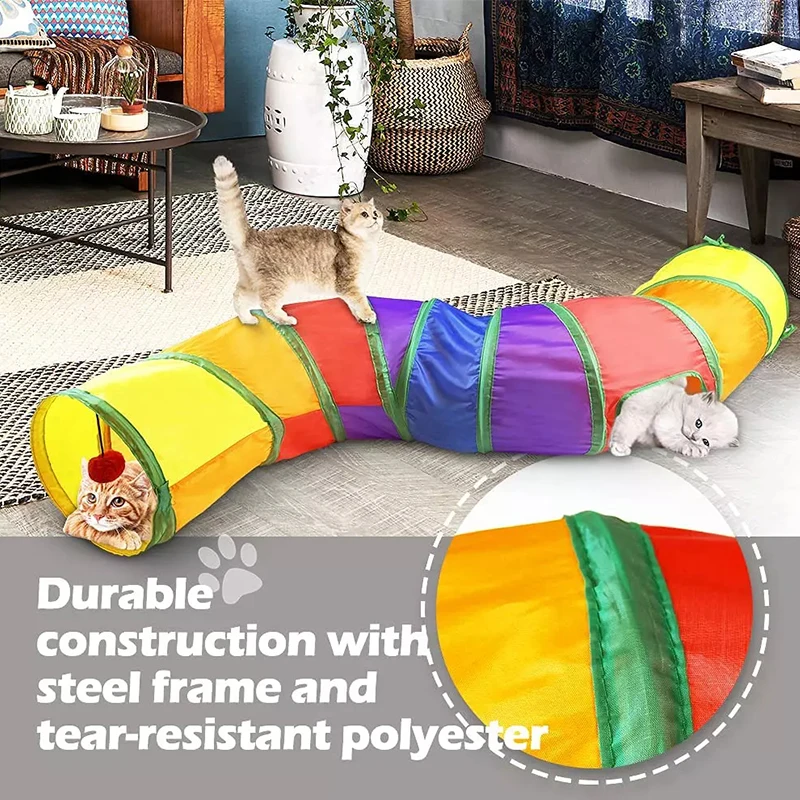 S-shaped T-shaped Rainbow Splicing Pet Cat Tunnel Household Toy Foldable Polyester Cloth Cat Channel Roller Dragon Pet Toy