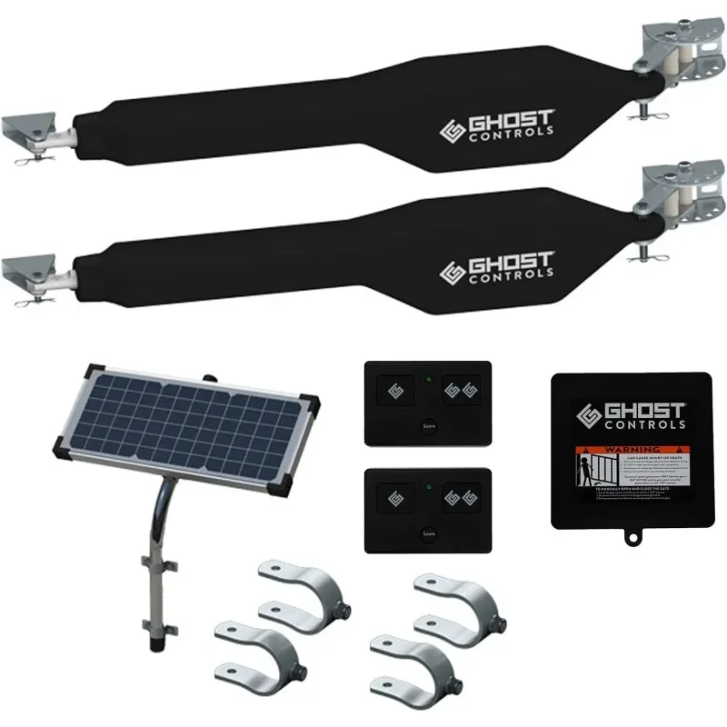 GC GHOST CONTROLS Heavy-Duty Solar Automatic Gate Opener Kit for Driveway Swing Gates with Long-Range Solar