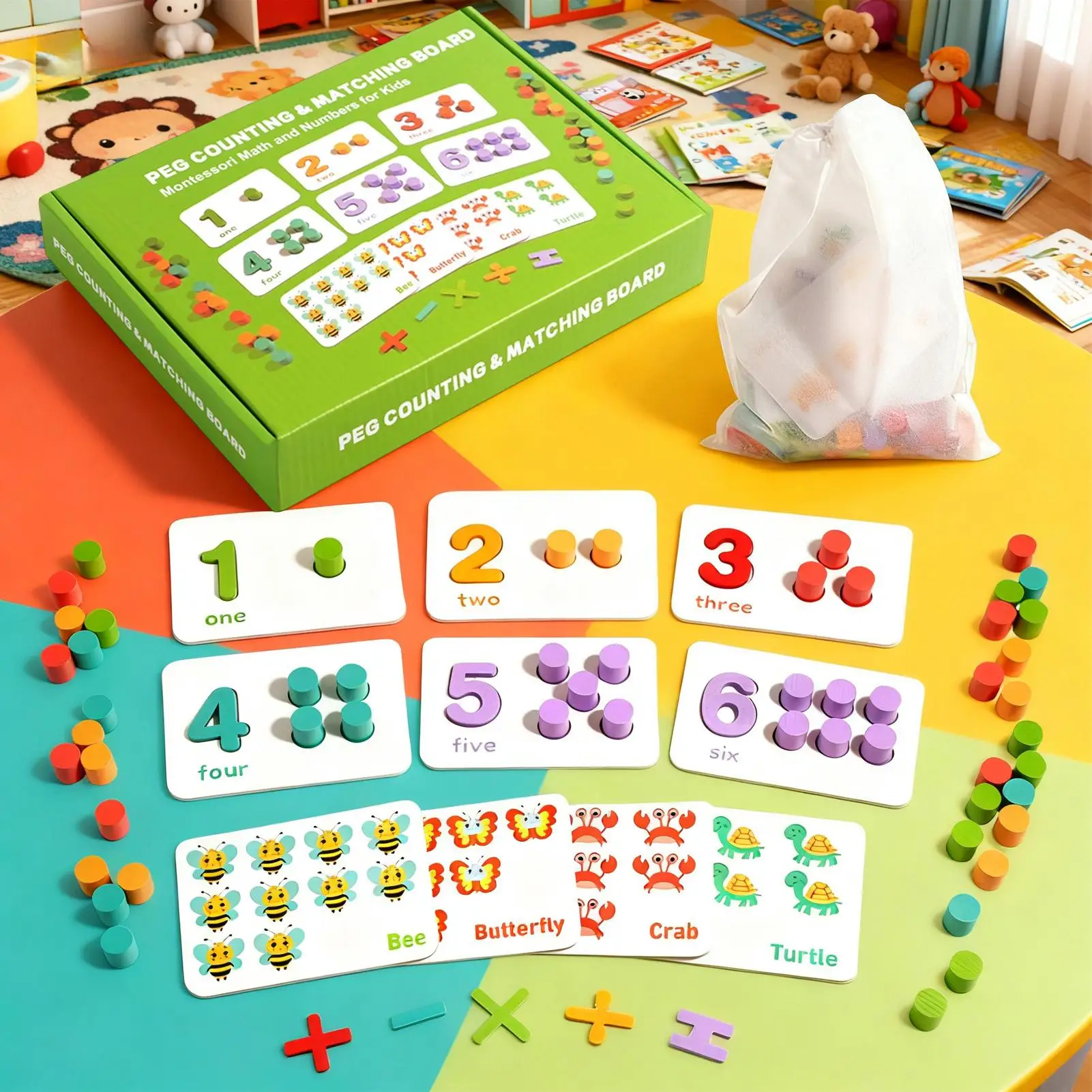 Peg Counting Board Wooden Math Educational Toy Math Manipulatives For Toddler Kindergarteners Preschoolers Kids Homeschool