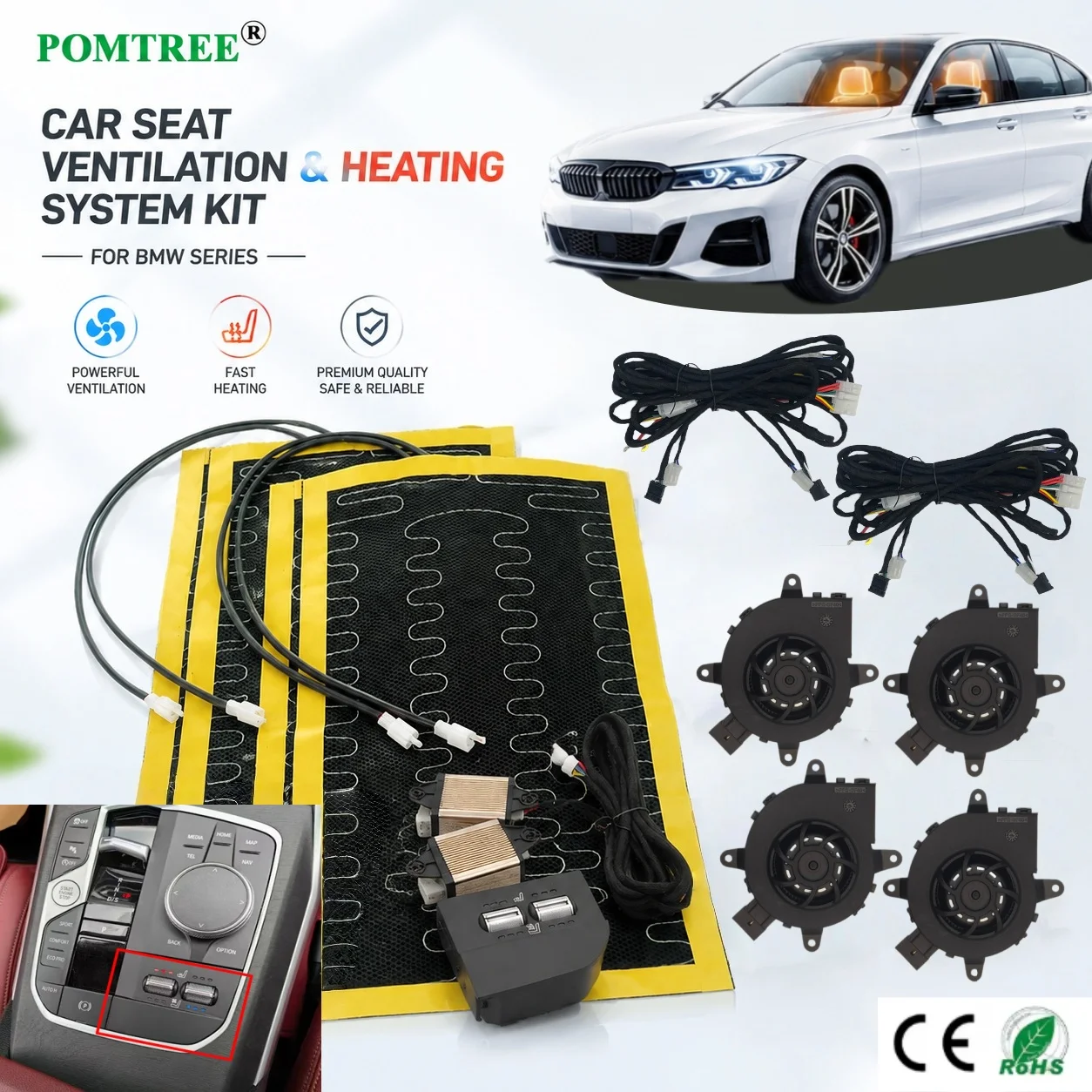 Built-in Car Seat Ventilation Cooling And Heating System Kit Fit 2 Seats,Suitable For BMW Rear Gear,Includ Dedicated Switch