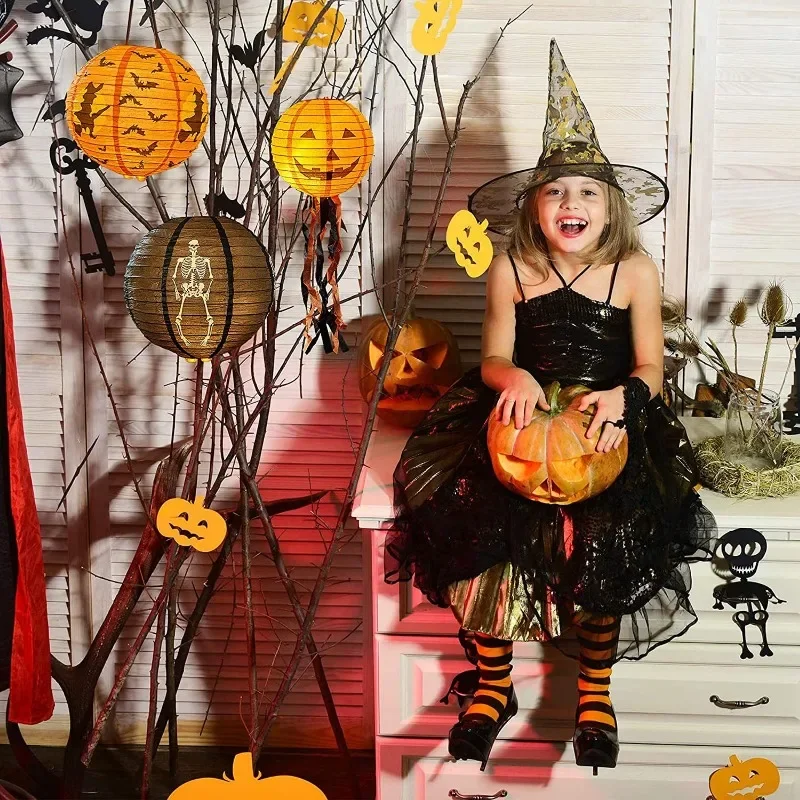 Halloween Paper Lantern Pumpkin Witch Bat Lantern Market Party Decoration Supplies Ghost Festival Prop Lampshade Outdoors Layout