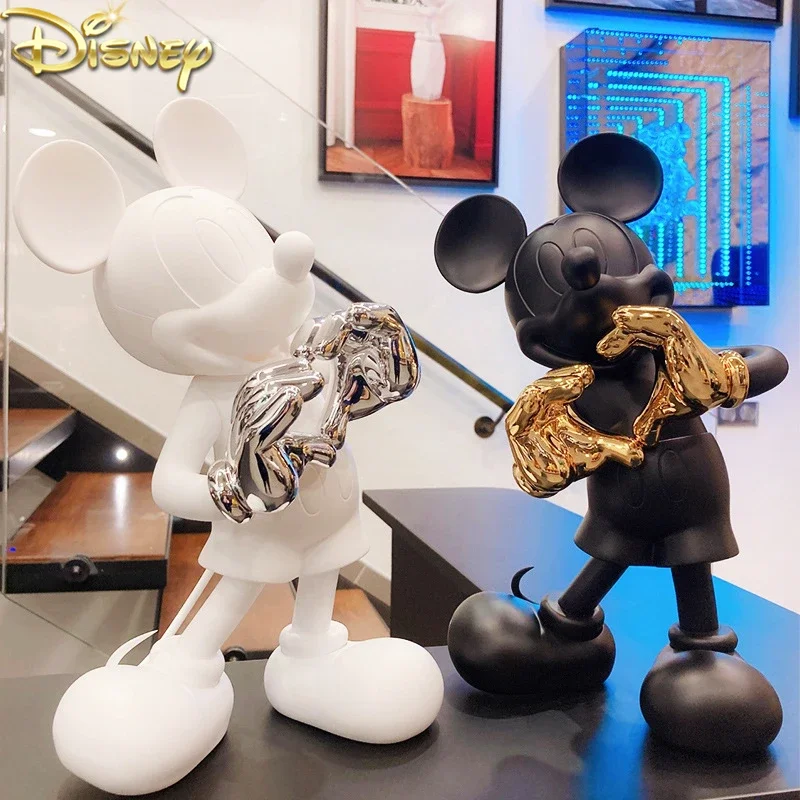 30cm Disney Mickey Mouse Cartoon Animation Model Resin Anime Doll Black Mickey Love Ornament Action Figure Toys for Children