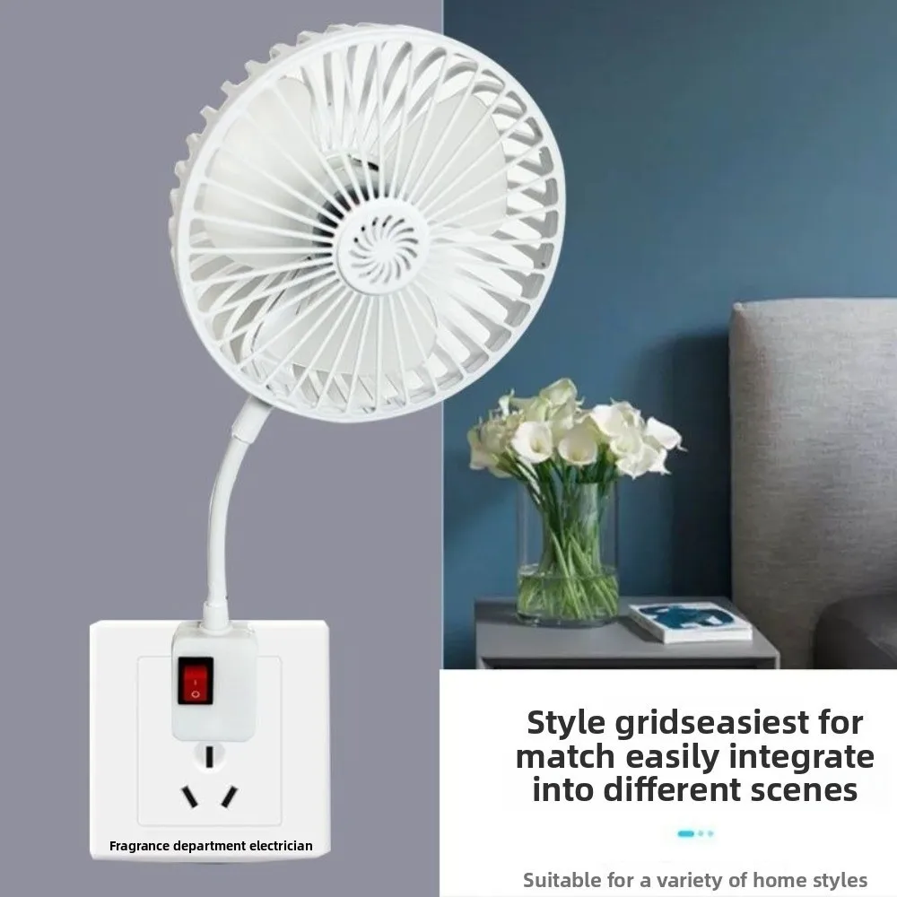3-Prong Plug Design Socket Fan Space Saving 360 Degree Adjustable Energy Efficient Fan Wall-Mounted Cooling Quiet Operation Fan