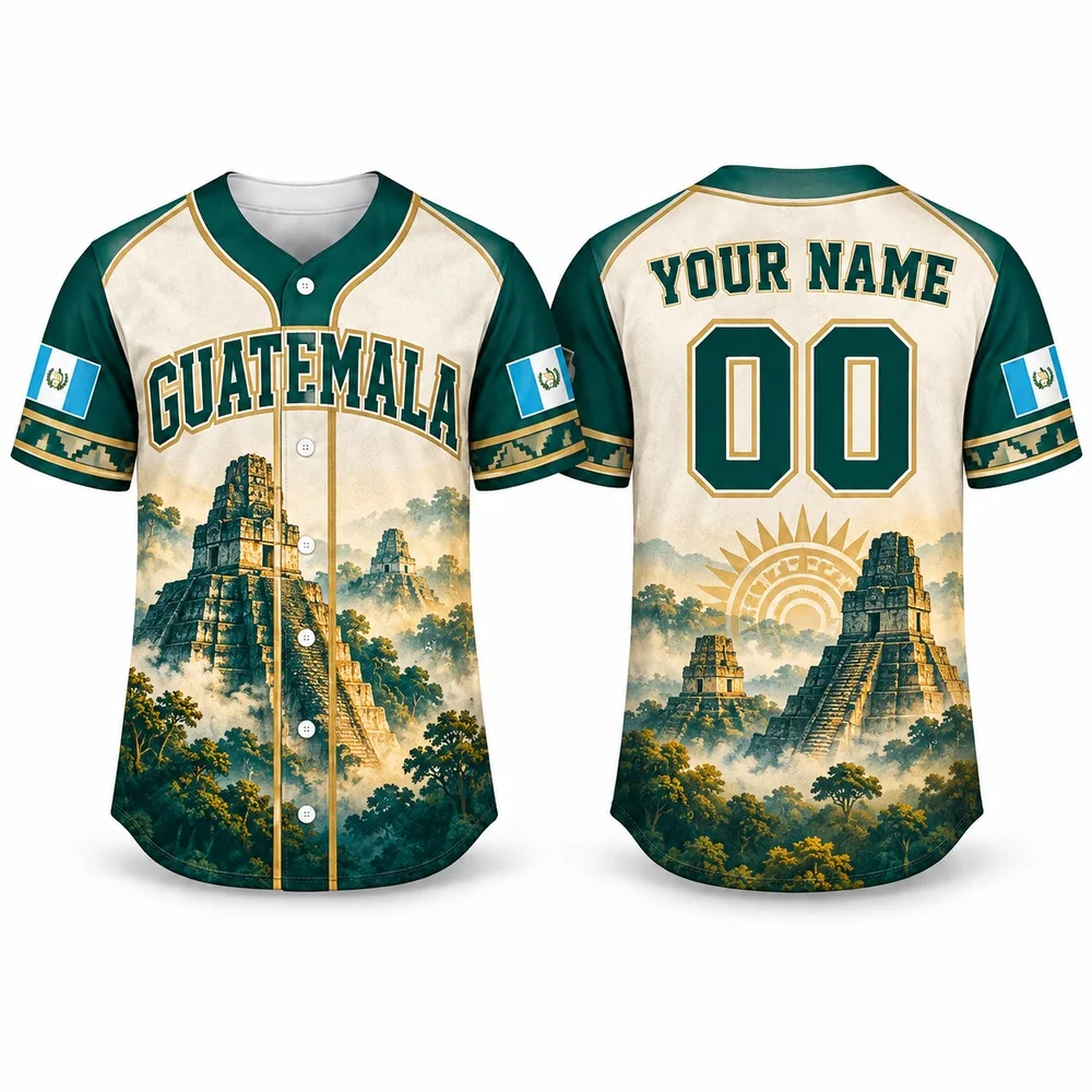 DIY Guatemala Volcano Shirts with Mayan Motifs Baseball Jersey Custom Name Number Blue White Jerseys Shirt for National Fans