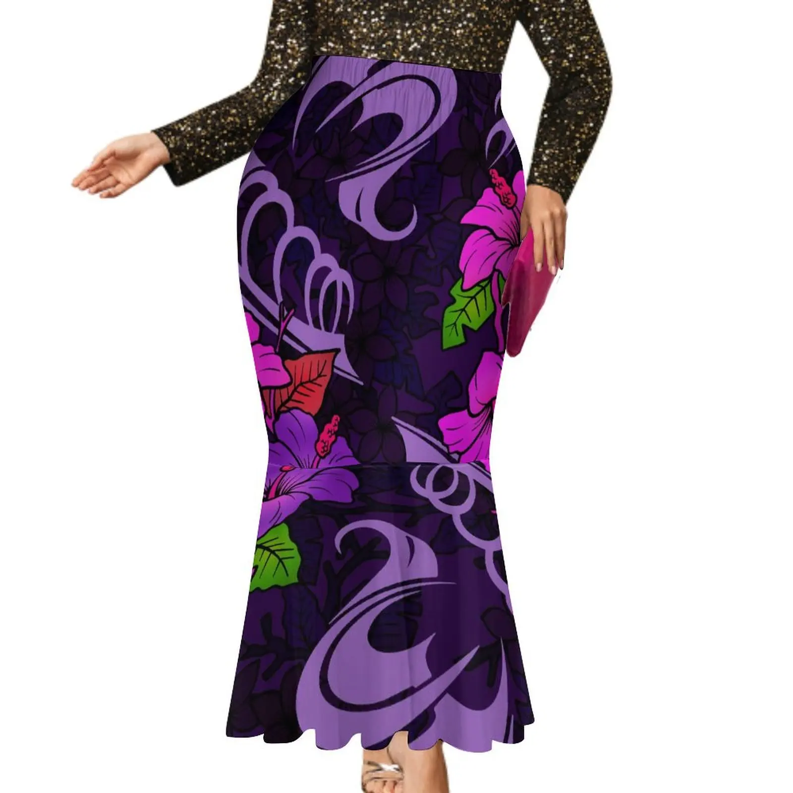 

Samoa Island Style Women'S Dress With Skirt Polynesian Elegant Fishtail Skirt Custom Tribal Print Floral Print Dress