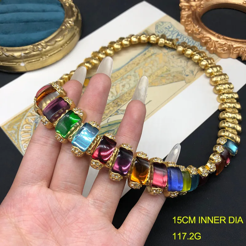 Retro gold-plated colorful zircon temperament versatile chocker necklace bracelet earring