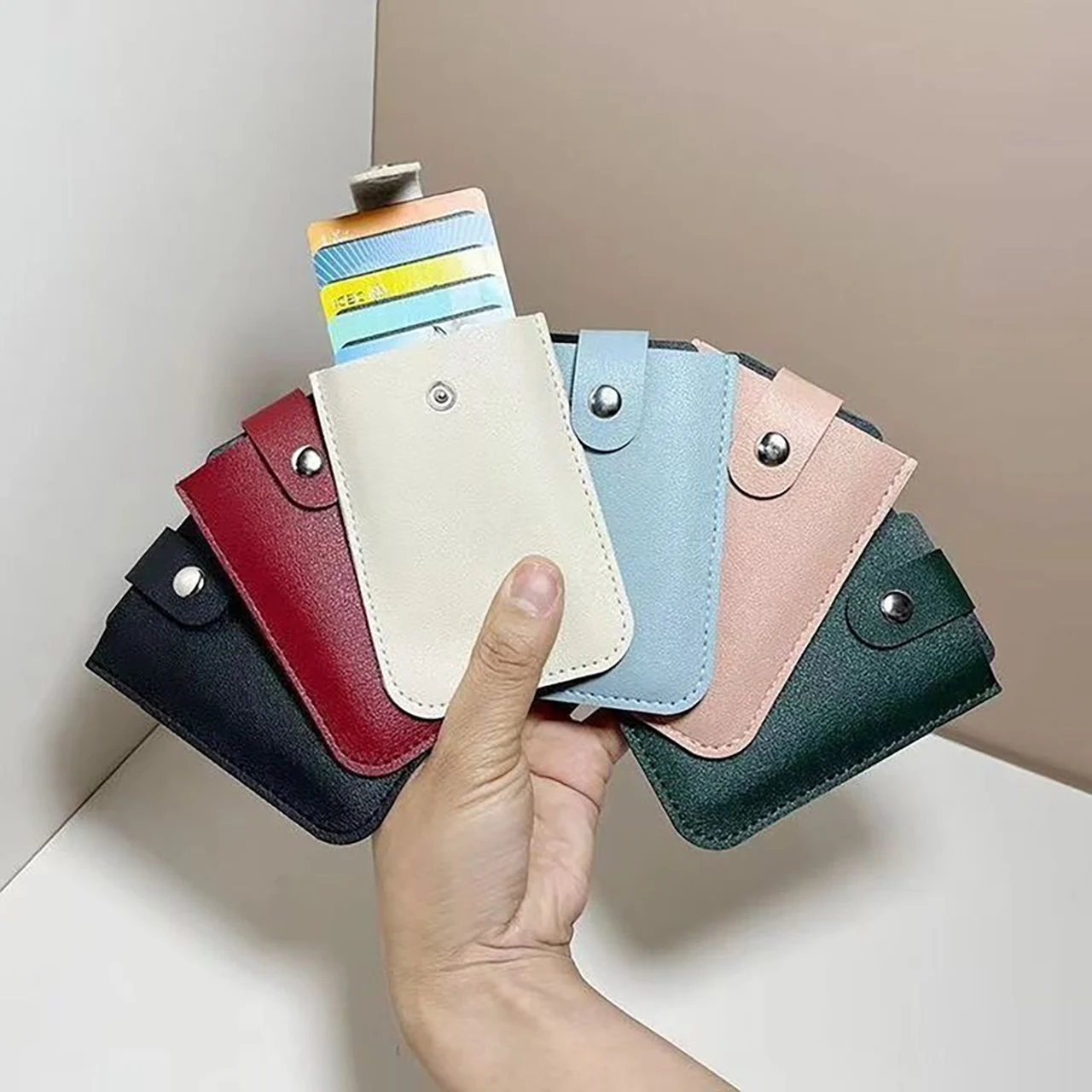 Portable Pull-out Card Sleeve Multi Slots PU Leather Card Purse Compact Business Name Card Holder Small Pocket Wallet for Ladies