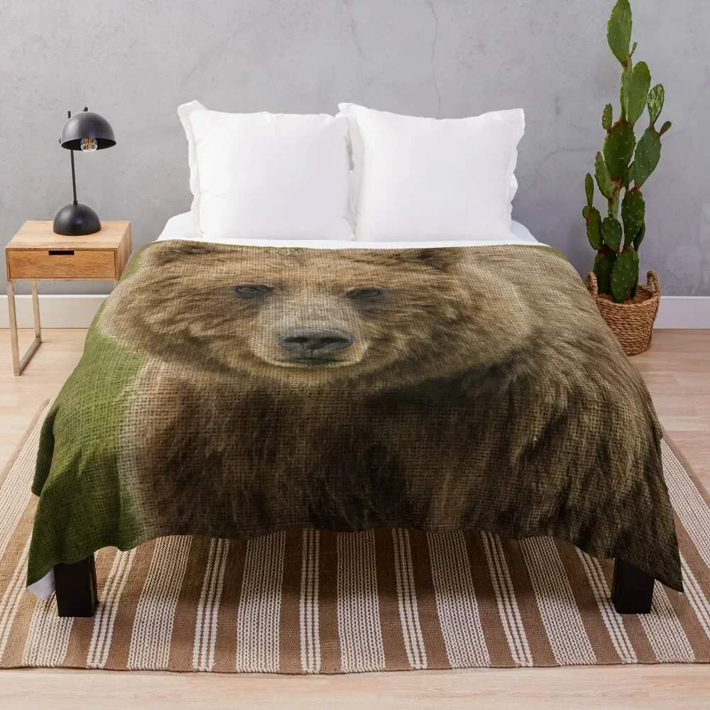 

Grizzly Bear - Canvas Design Throw Blanket Cozy Throw Blanket for Bed Sofa Chair