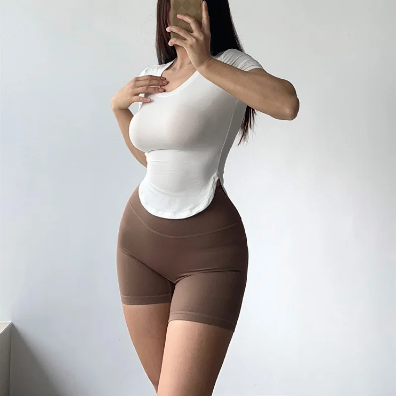 

Slim Fit Women's Quick-Dry Sports Top Short Sleeve round Neck Yoga Dance Shirt Running Fitness Tight for Internet Celebrity