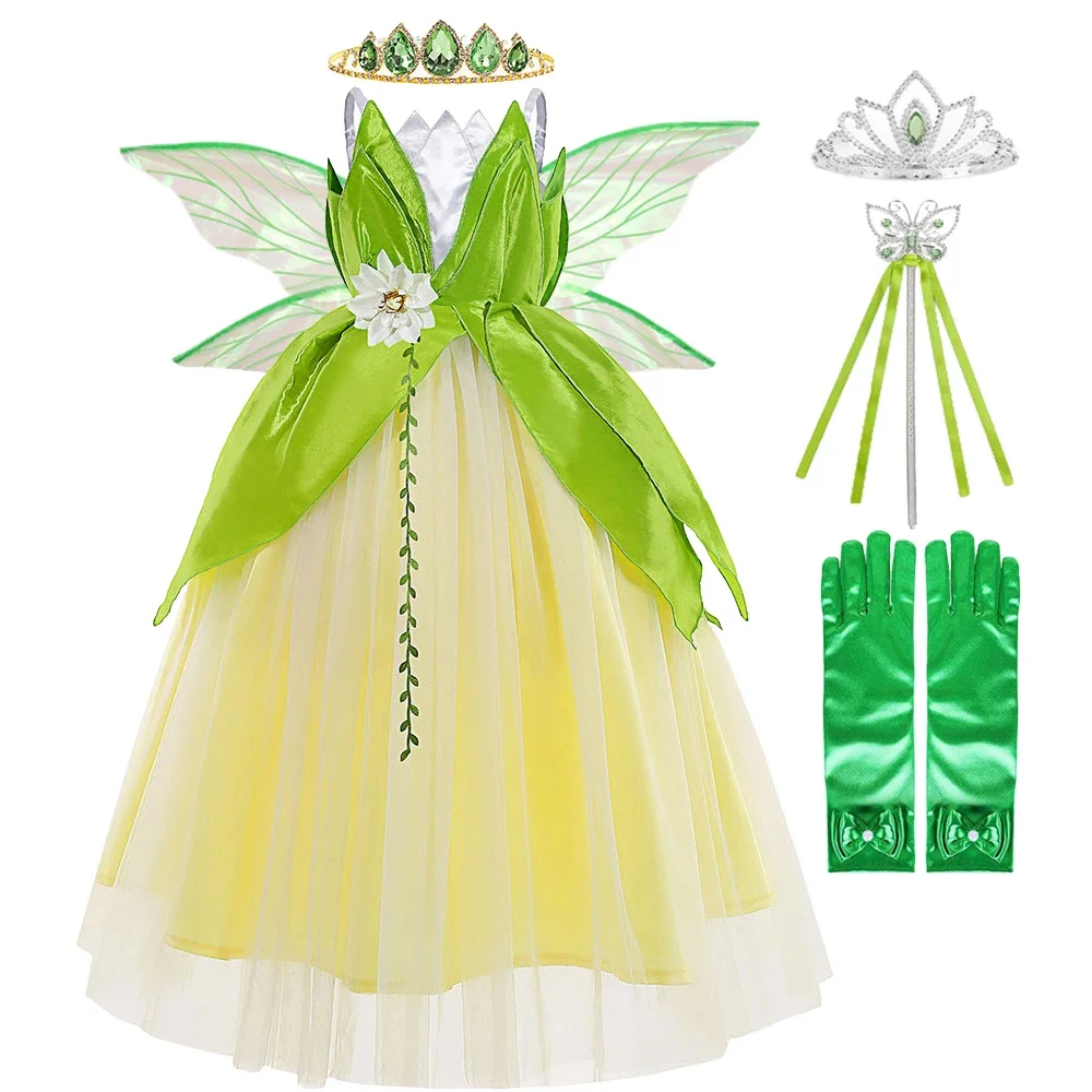 

The Princess and the Frog Cosplay Costume for Girls Fancy Tiana Princess Dress Carnival Purim Party Kids Frock Clothing