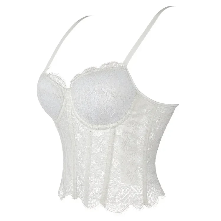 Sexy White Mesh Double Straps with Cups Corset Tops for Women's Bra Shaping Top Fashion Sleeveless Female Bustier Crop Tops