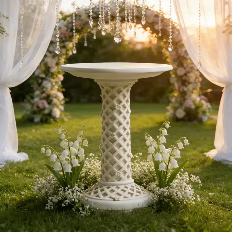 Lattice Weave Resin Pedestal Planter Pure White Diamond Pattern Irregular-style Hand-painted Flower Tray English-style Rose