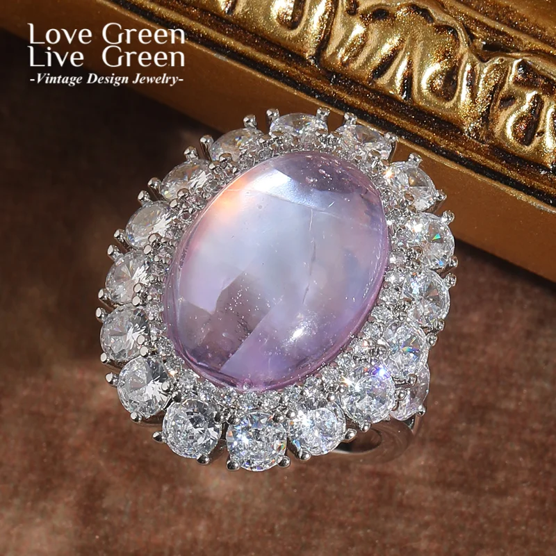 

Vintage Jewelry Violet Cat Eye Rings Rhinestone For Women Silver Color Luxury Quality Designer Gifts Trends 2025 Wedding New