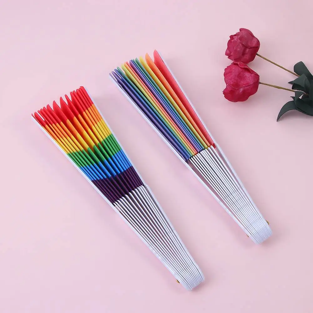 Fan Crafts Home Decoration Folding Decoration Fan Rainbow Folding Fan Handle Hand Fan Rainbow Folding Dance Photo Prop Tool