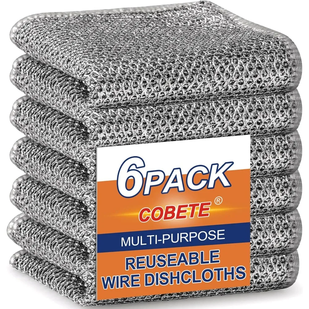 

Double Layer Wire Dishcloths Non Scratch Multipurpose for Dishes Cookware Sinks Stove Pack of 6