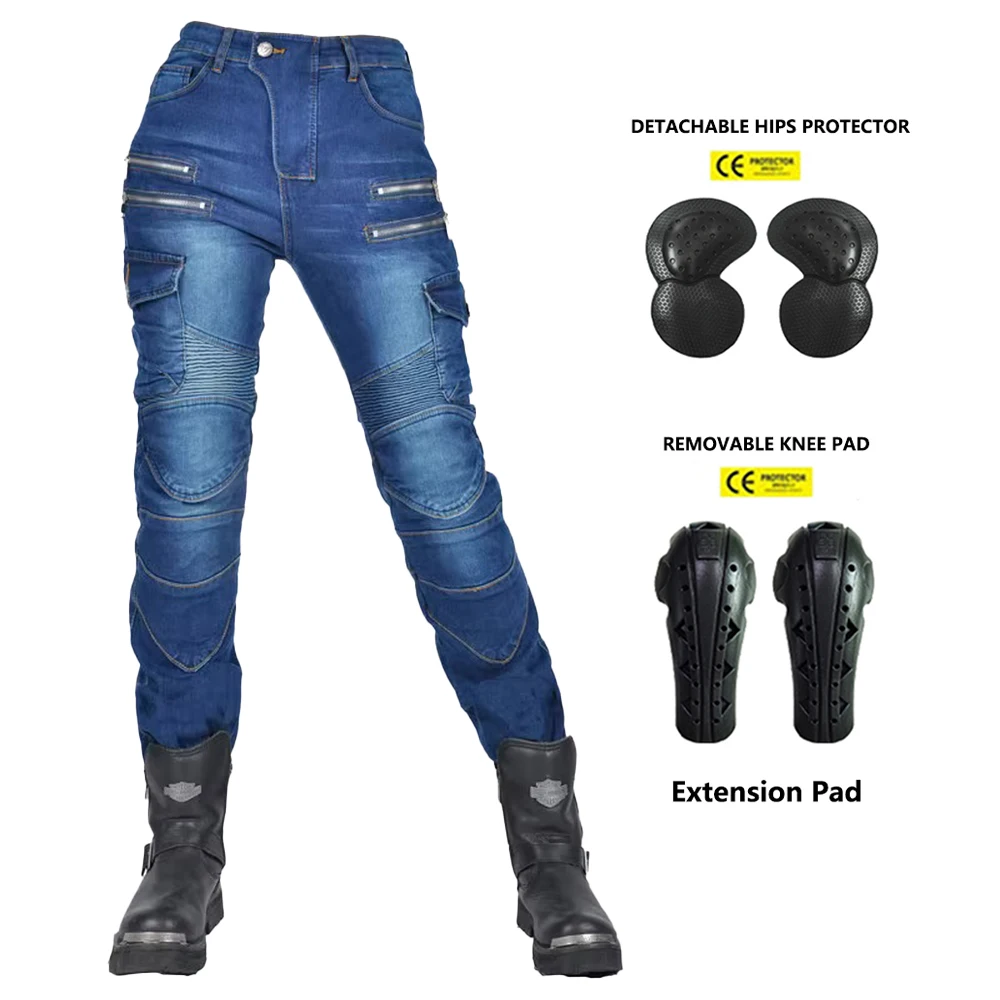 Nieuwe motorcrossbroek dubbele rits metalen stijl moto heren voor dames outdoor rijjeans met beschermende uitrusting motorbroek