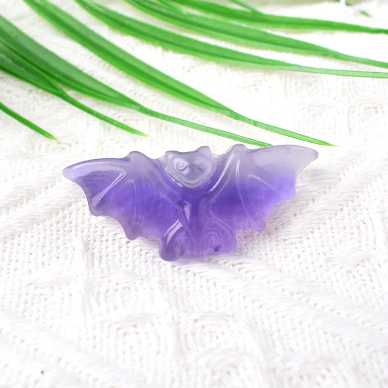 1PC Natural Crystal Carving Fluorite Bat Animals Figurines Ornaments Reiki Gemstone Crafts Home Decoration DIY Gift