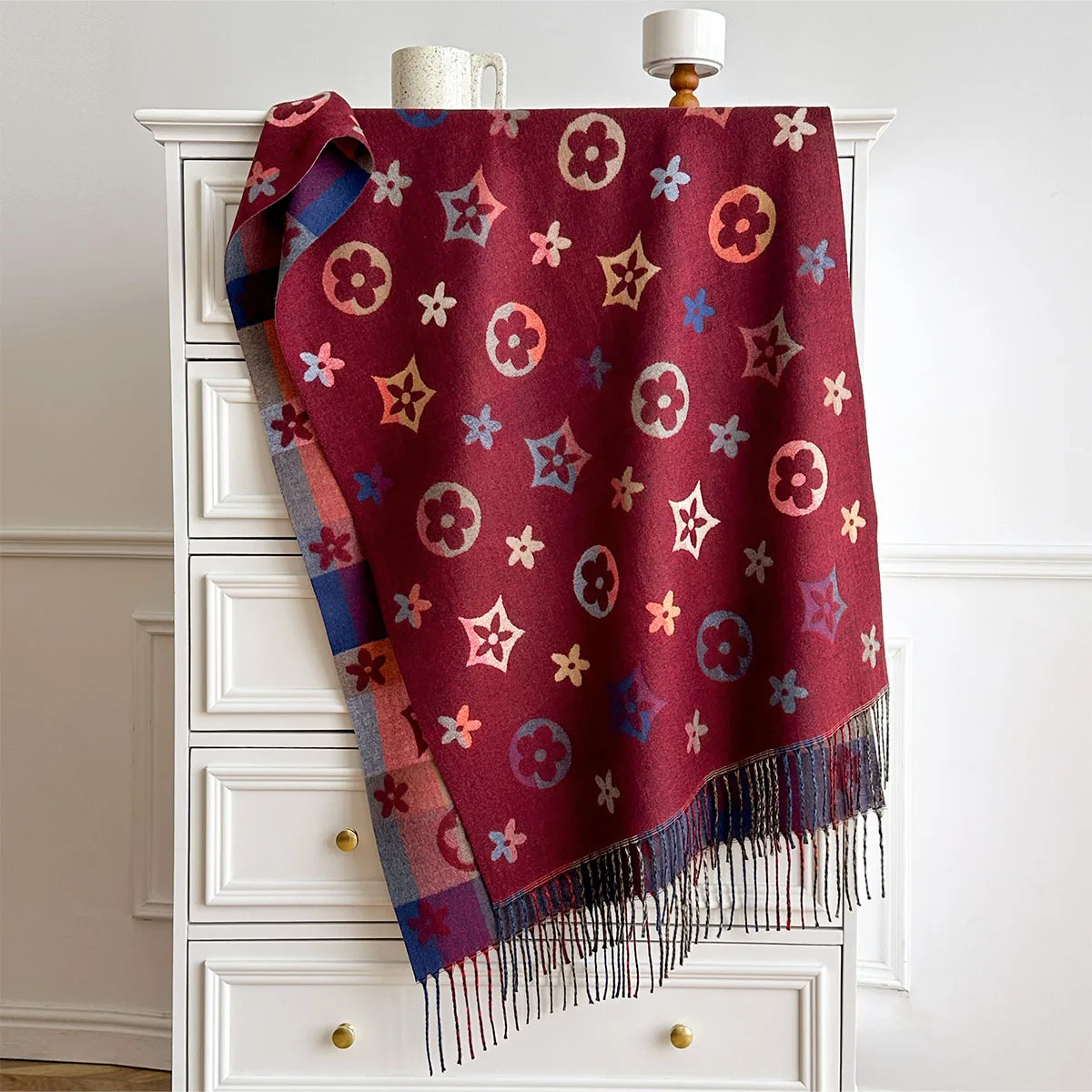 2026 New Fashion Scarf Women High-end Sense Versatile Warm Imitation Cashmere Shawl Winter Simple Floral Double-sided Wraps