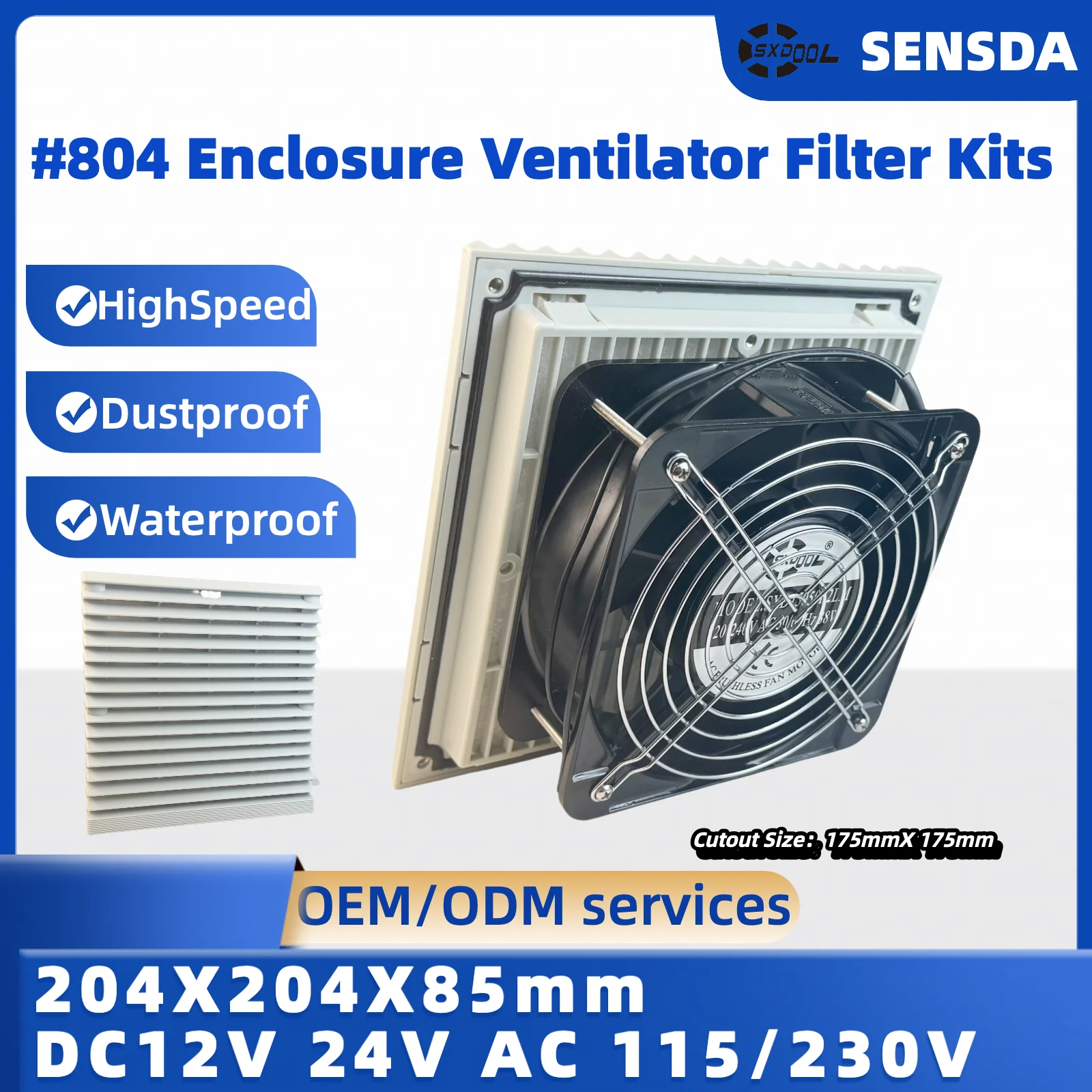 804 IP44 Ventilation Filter Kit - 204x204x85mm Industrial Fan 89% Dustproof 115V 230V 12V 24V 48V 150mm Fan for Cabinets