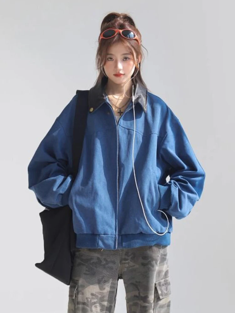 

Moto Retro Faux Suede Jacket Women Loose Streetwear Hip Hop American Coat Casual Fall Winter Female Vintage Harajuku Outwear New