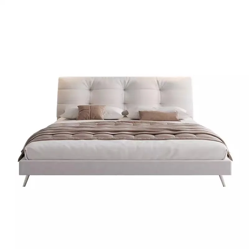 

Generation light luxury master bedroom fabric double shelf bed ins atmosphere cloud bed