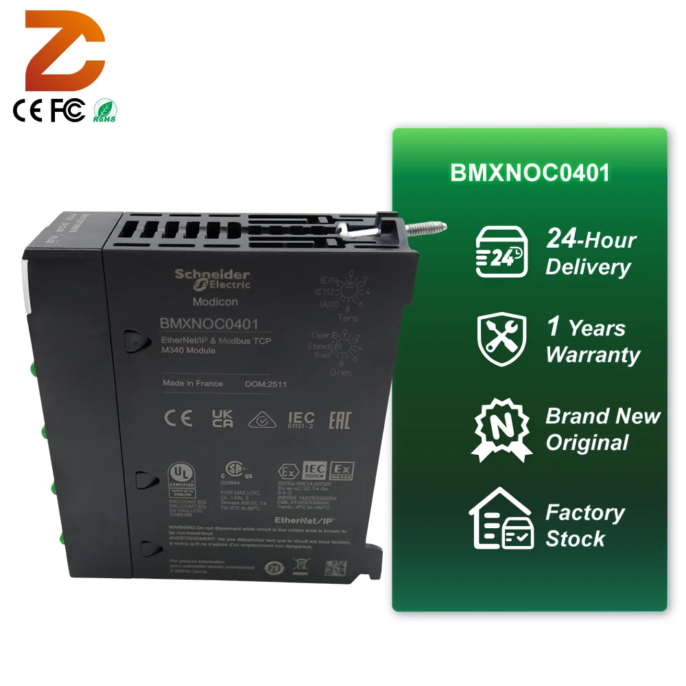 Sch-nei-der Brand New Original Modican M340 4-Port 10/100 Mbps Ethernet Communication Module BMXNOC0401 Programmable Controller