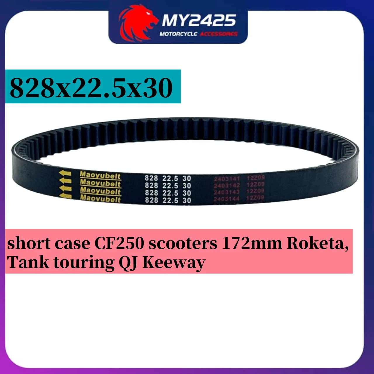 828 22.5 30 Drive CVT Variator Belt for short case CF250 scooters 172mm Roketa, Tank touring QJ Keeway