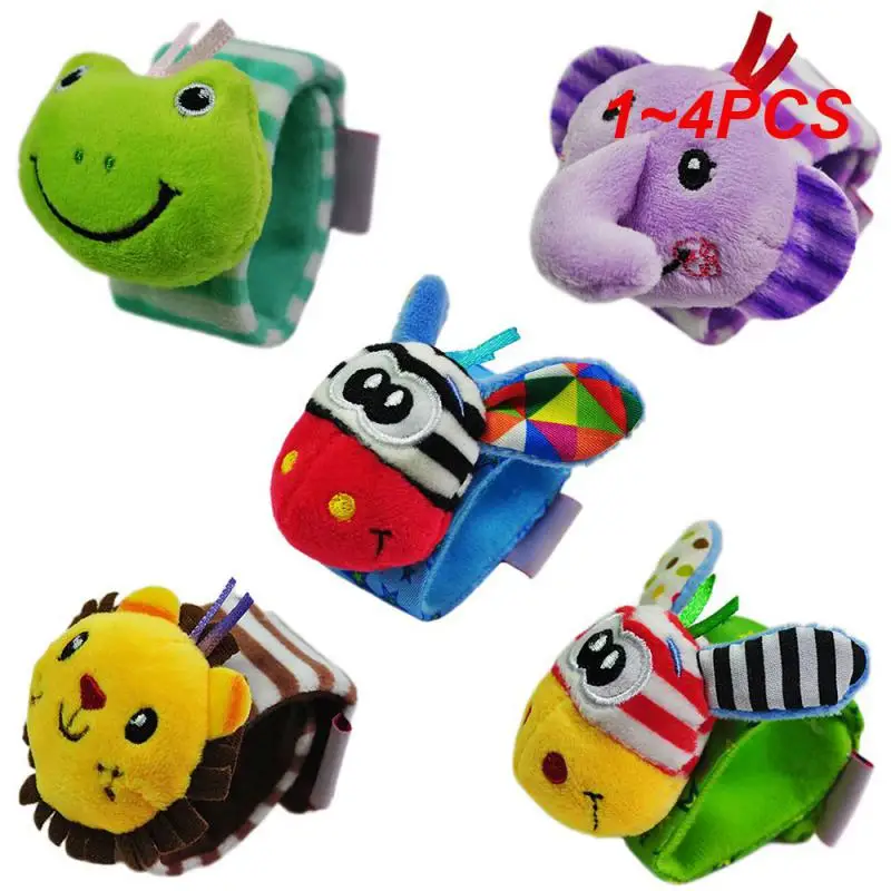 1~4PCS Foot Socks Animal Cute Cartoon Baby Socks Rattle Toys Sozzy Baby Rattles Soft Plush Toys Hand Bell Wrist Rattle