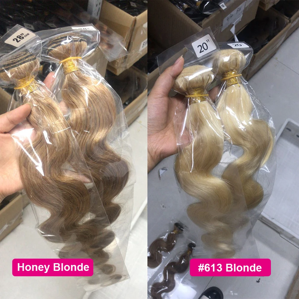 Honey Blonde Human Hair Bundles 613 Body Wave Bundles Human Hair Weave Extenstions 1/3/4 100% Brazilian Raw Hair Bundles Deal